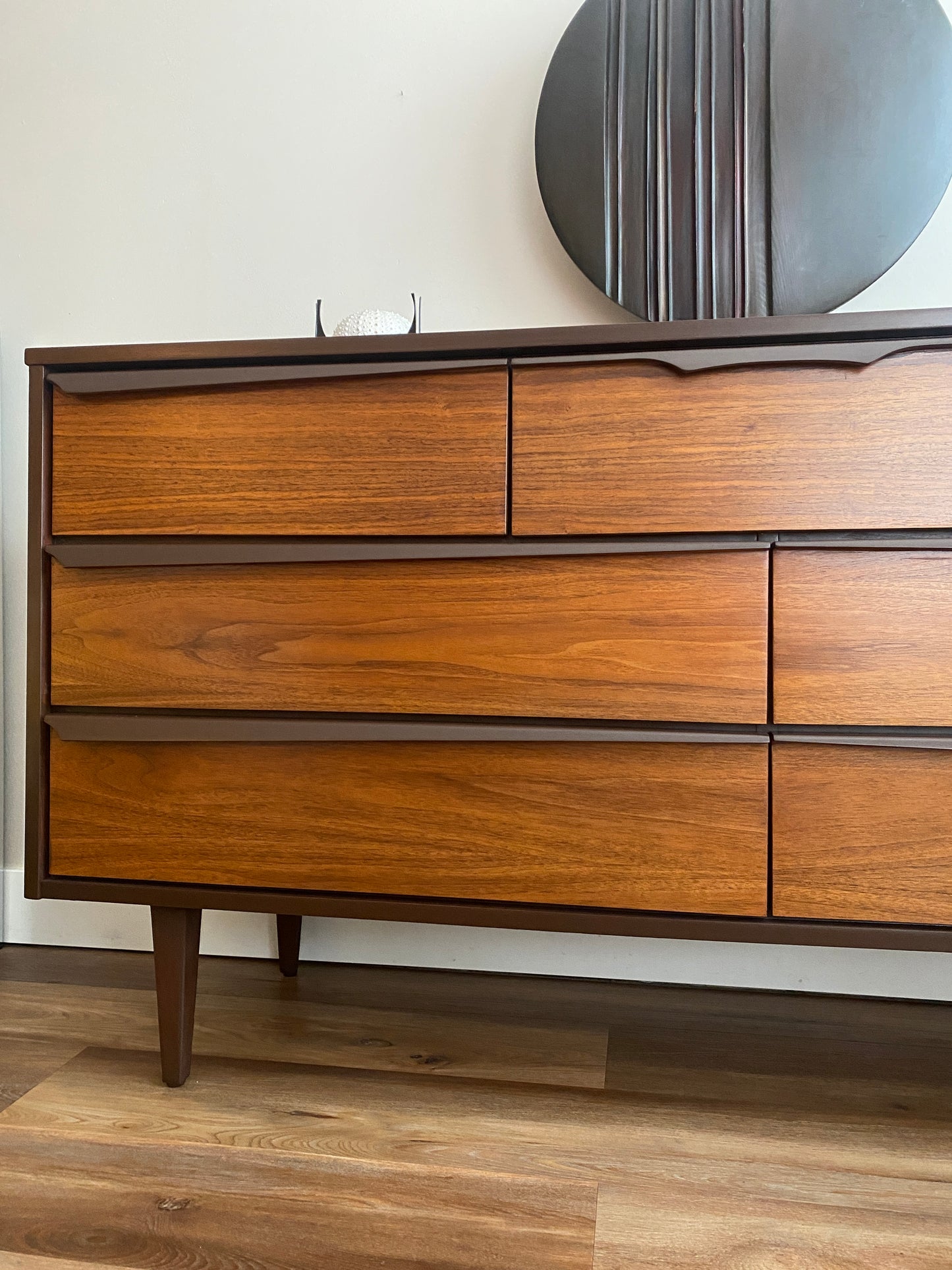 Vintage Mid Century Modern 7 Drawer Dresser with Angled Pulls by Vic Art for Victoriaville Furniture