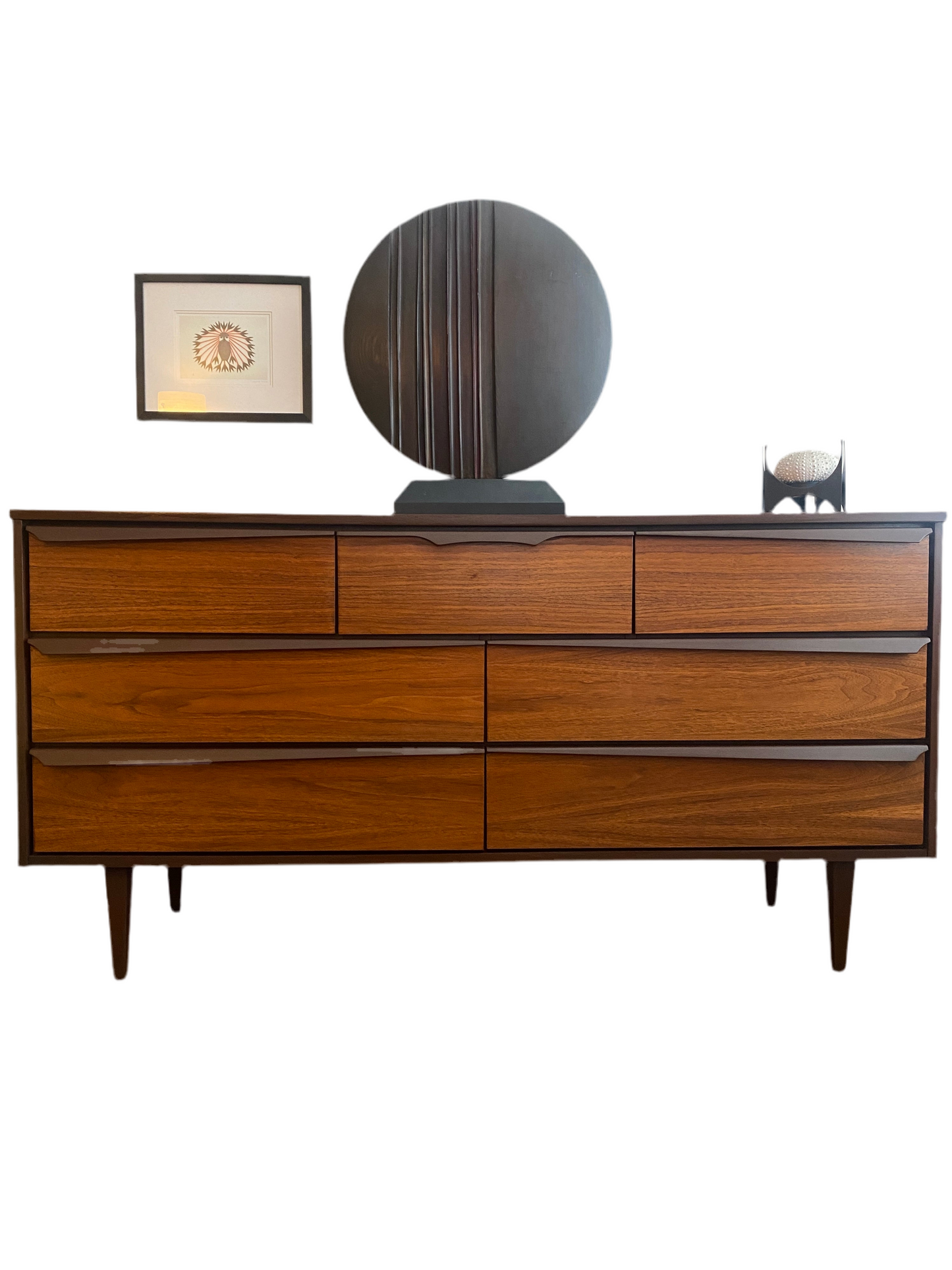Vintage Mid Century Modern 7 Drawer Dresser with Angled Pulls by Vic Art for Victoriaville Furniture