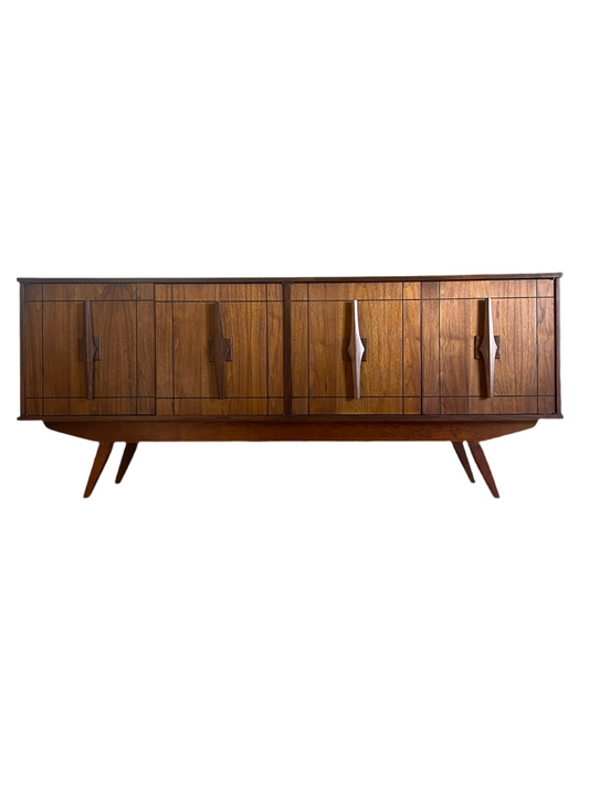 Vintage Mid Century Modern Walnut Sideboard with Angled Legs and Bespoke Handles