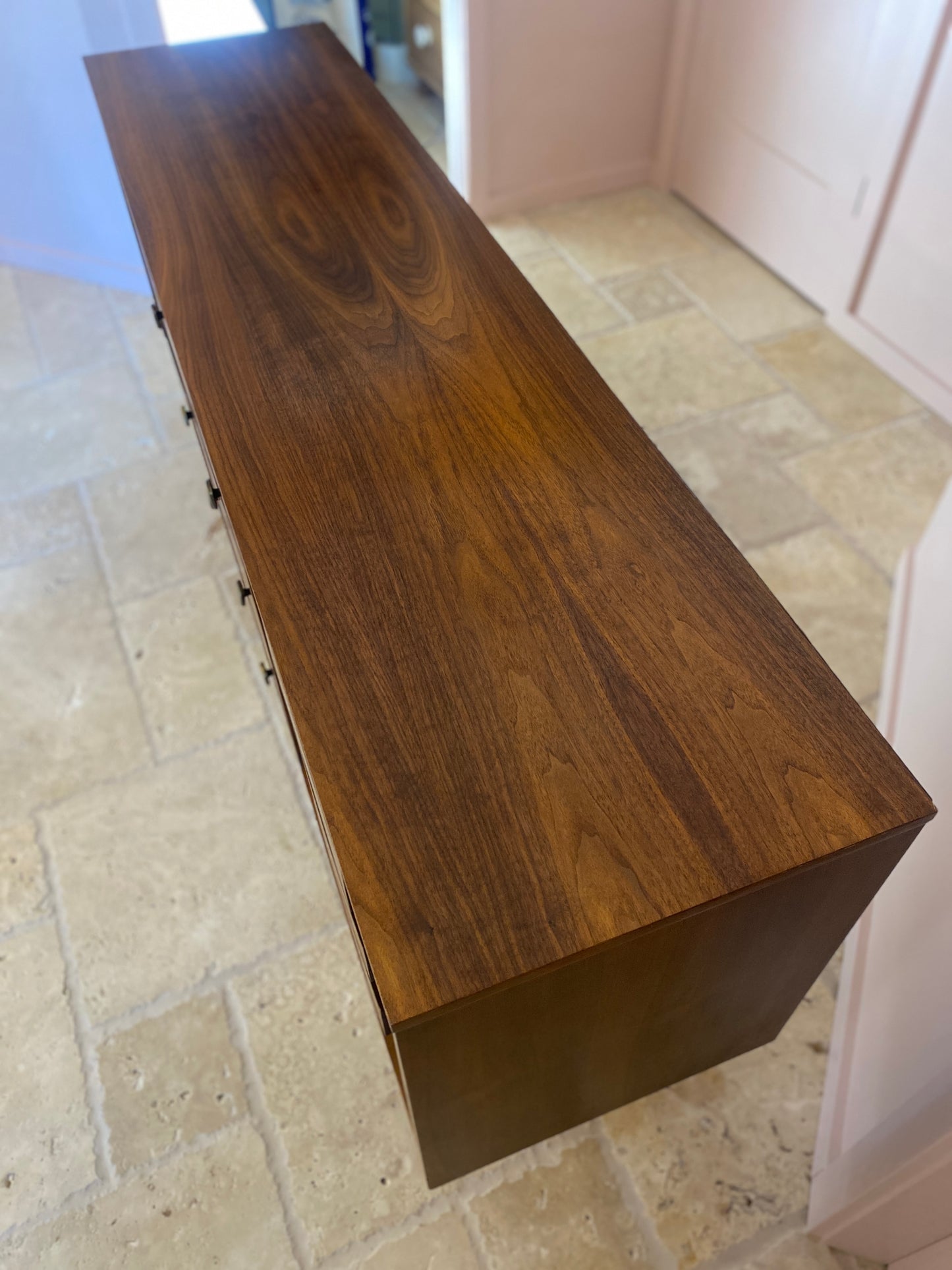 Mid Century Modern Dresser with Ceramic Brutalist pulls and Bow-Tie Handles