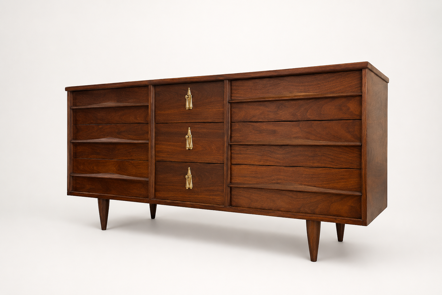 Mid Century Modern Walnut Dresser with 9 Drawers – House of Cascadia