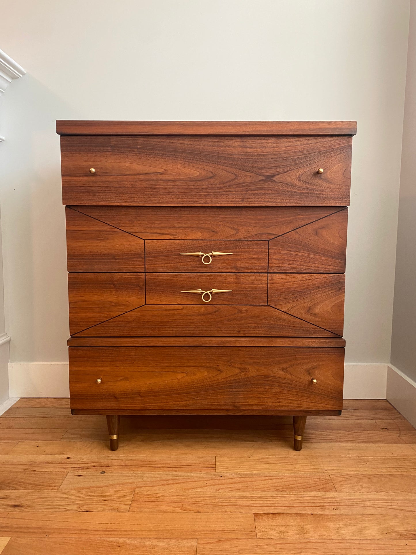 Vintage Mid-century Modern 4 Drawer Tallboy Dresser