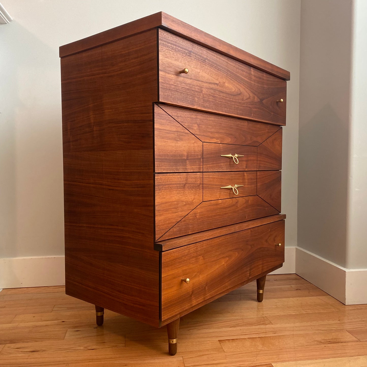 Vintage Mid-century Modern 4 Drawer Tallboy Dresser