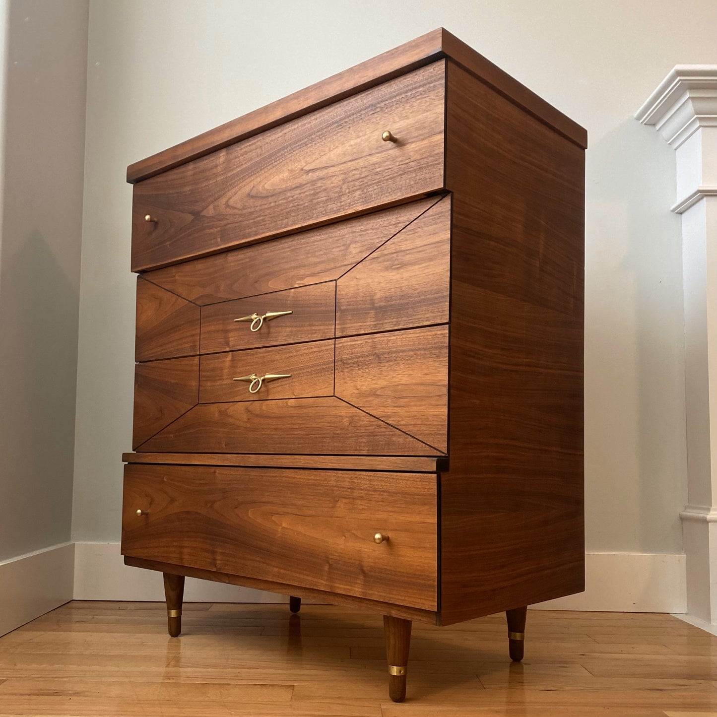 Vintage Mid-century Modern 4 Drawer Tallboy Dresser