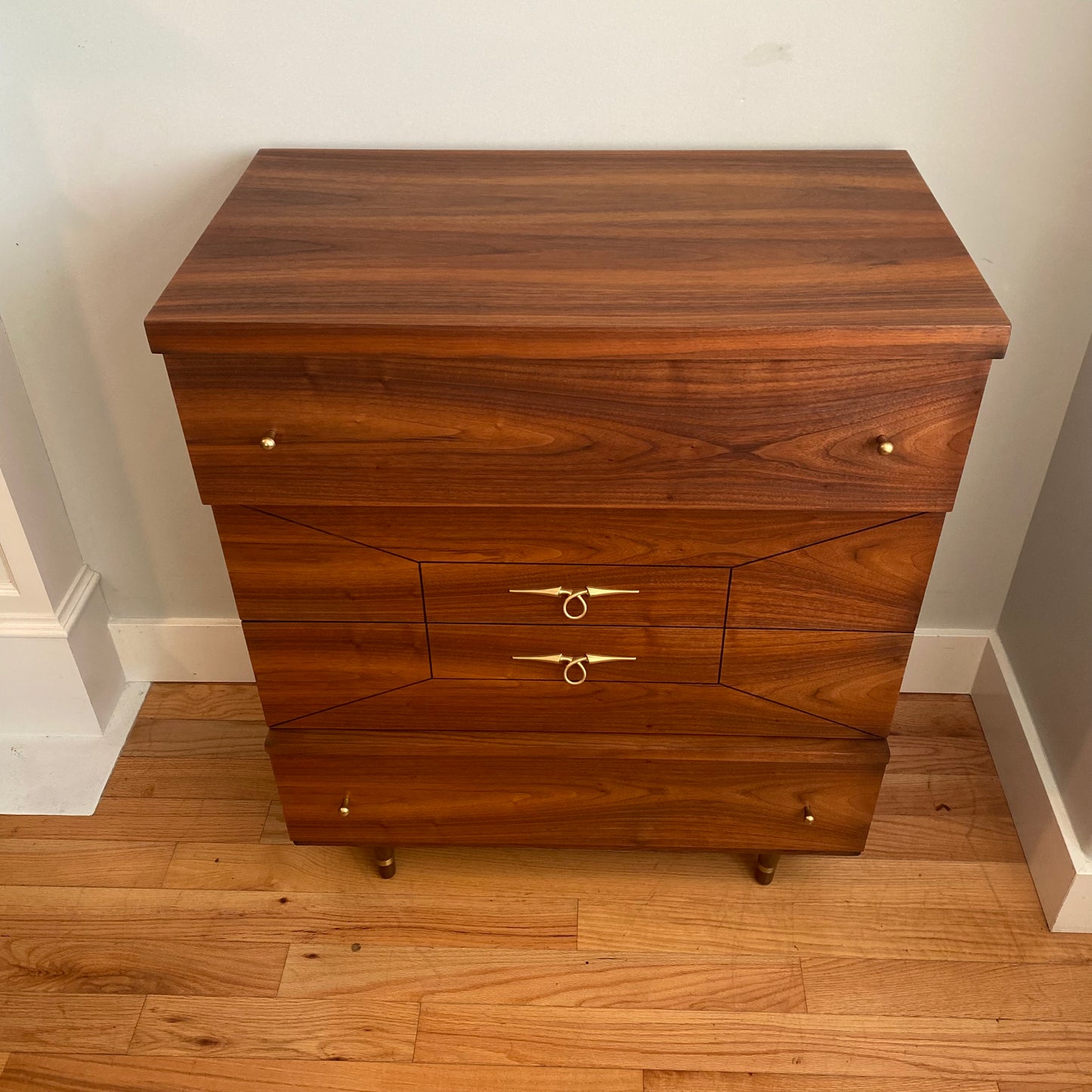 Vintage Mid-century Modern 4 Drawer Tallboy Dresser