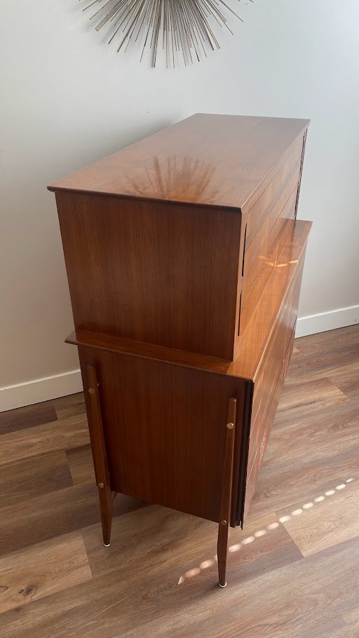 Mid-Century Modern Tall Dresser with Brutalist Tile Inlay