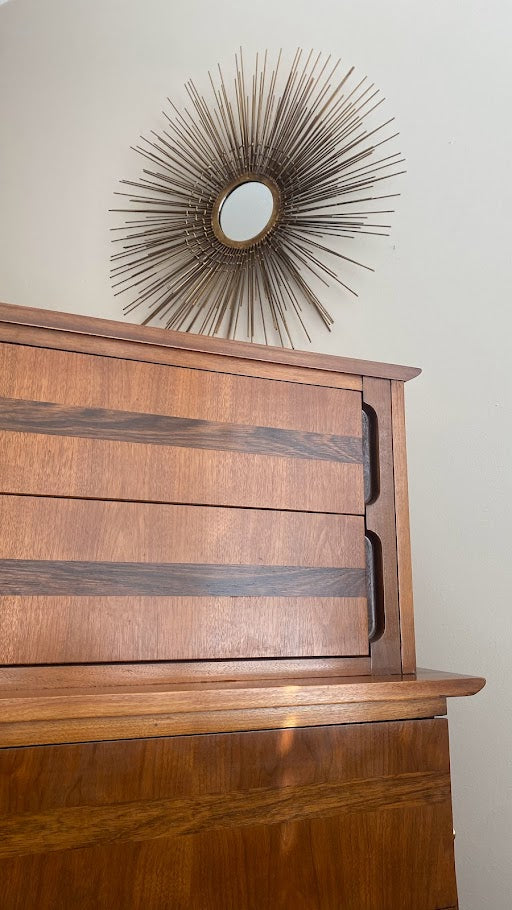 Mid-Century Modern Tall Dresser with Brutalist Tile Inlay