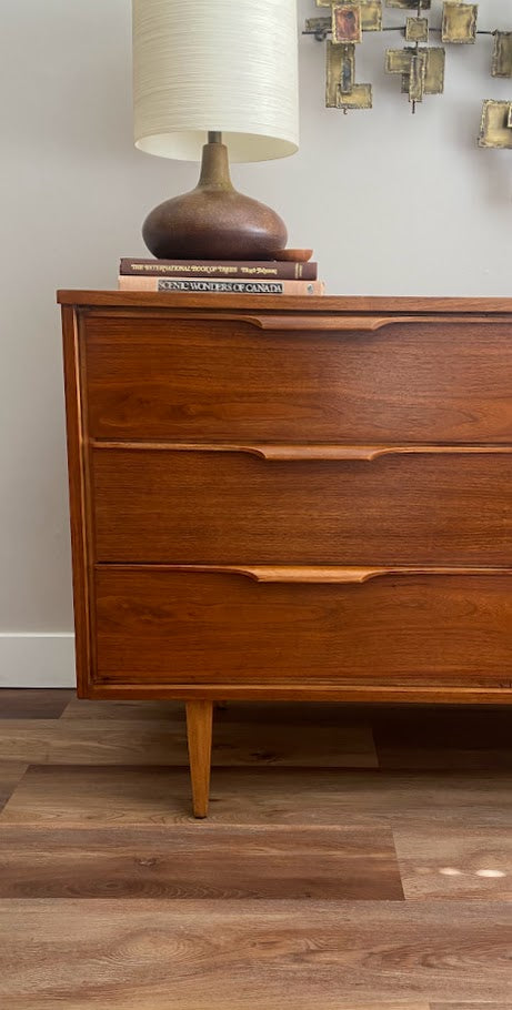 Vic Art Mid Century Modern Walnut 6 Drawer Dresser