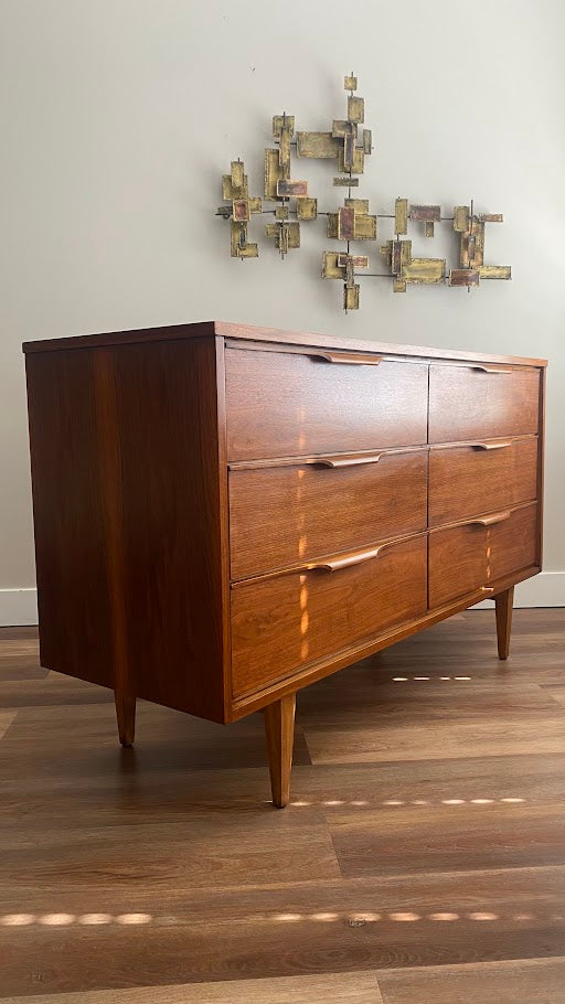 Vic Art Mid Century Modern Walnut 6 Drawer Dresser