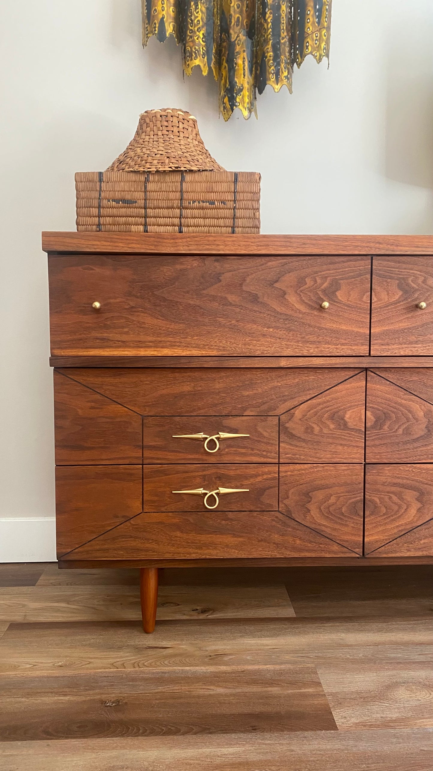 Mid Century Modern Refinished Walnut Dresser with Six Drawers