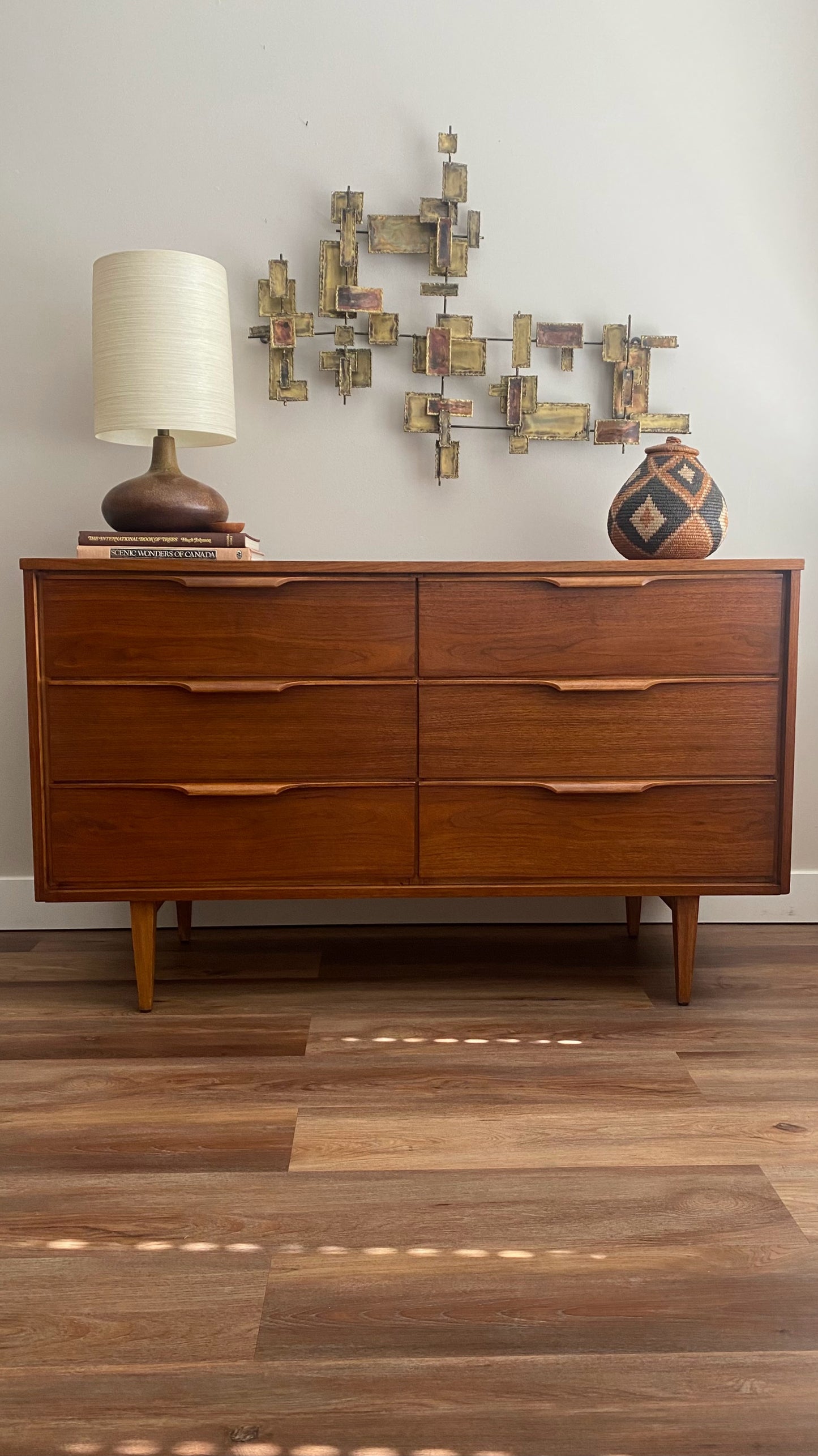 Vic Art Mid Century Modern Walnut 6 Drawer Dresser