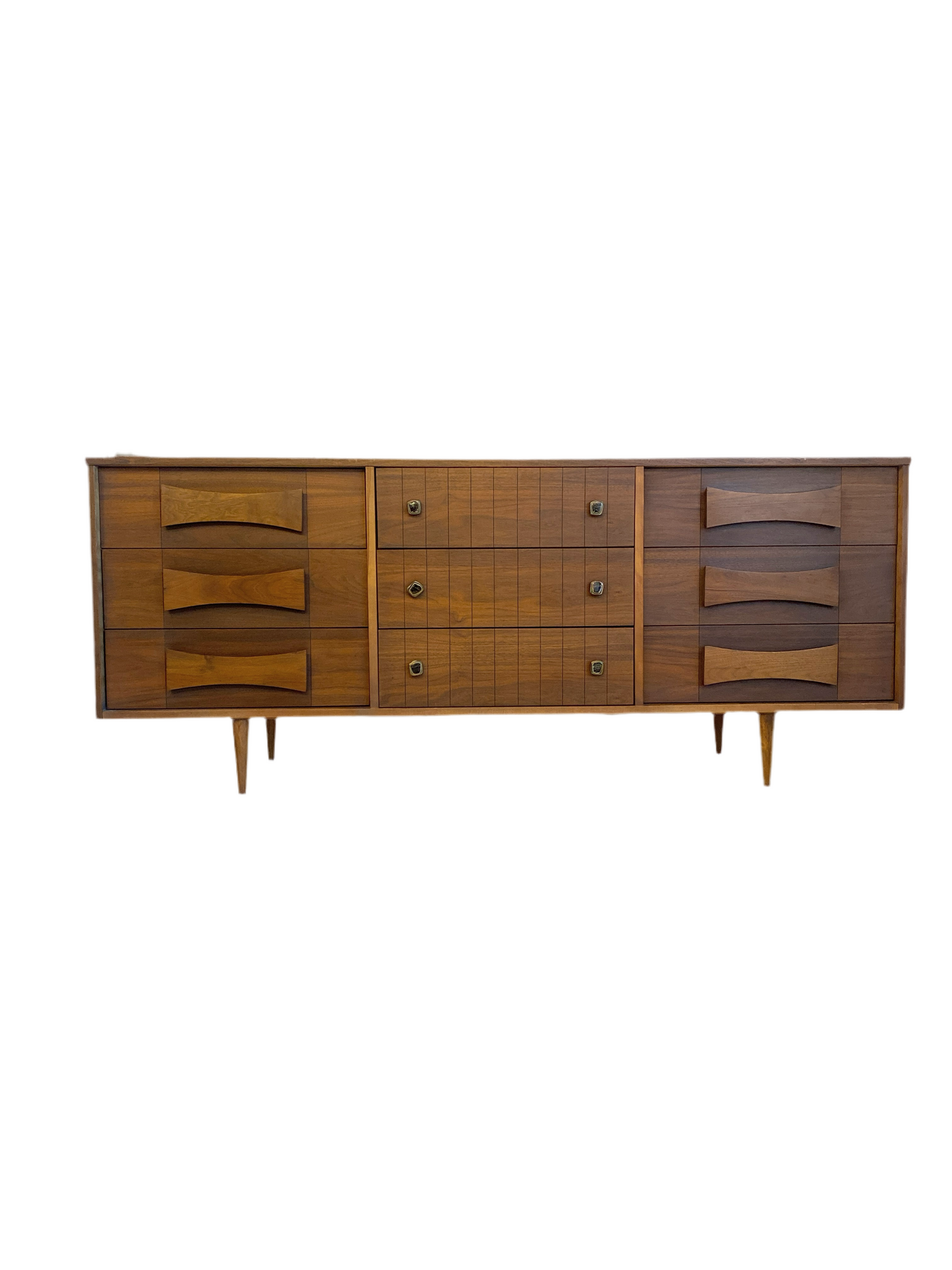 Mid Century Modern Dresser with Brutalist pulls and Bow-Tie Handles