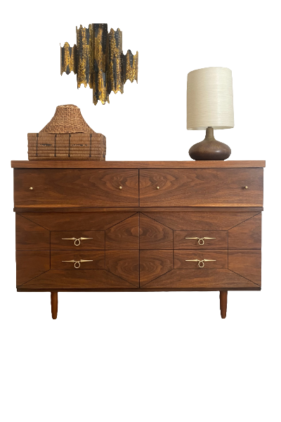 Mid Century Modern walnut dresser with 6 drawers