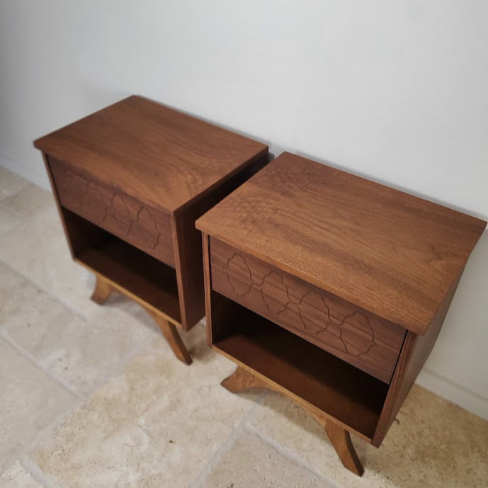 Mid Century Modern Walnut Nightstands - Matching Pair