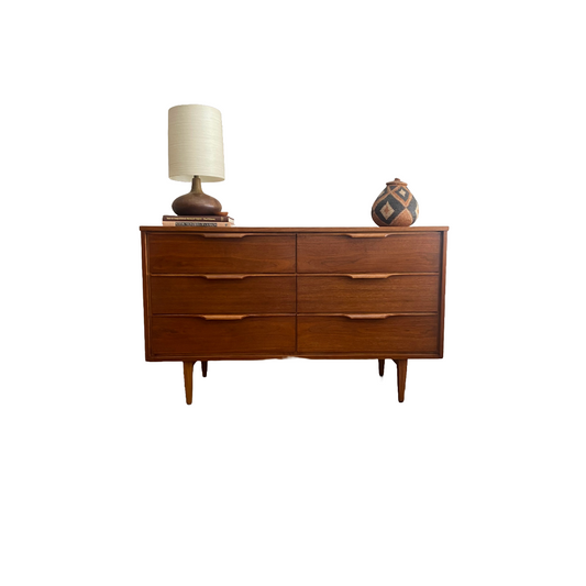 Vic Art Mid Century Modern Walnut 6 Drawer Dresser