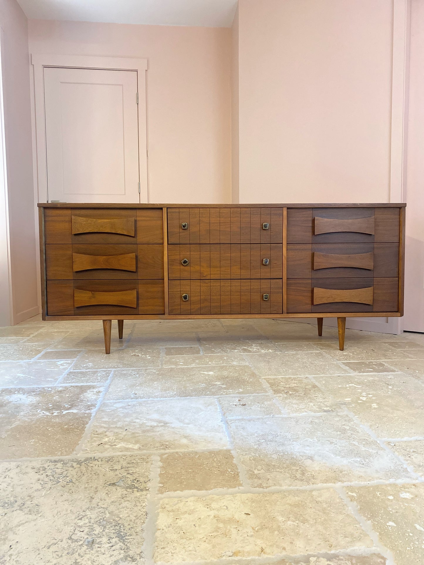 Mid Century Modern Dresser with Brutalist pulls and Bow-Tie Handles