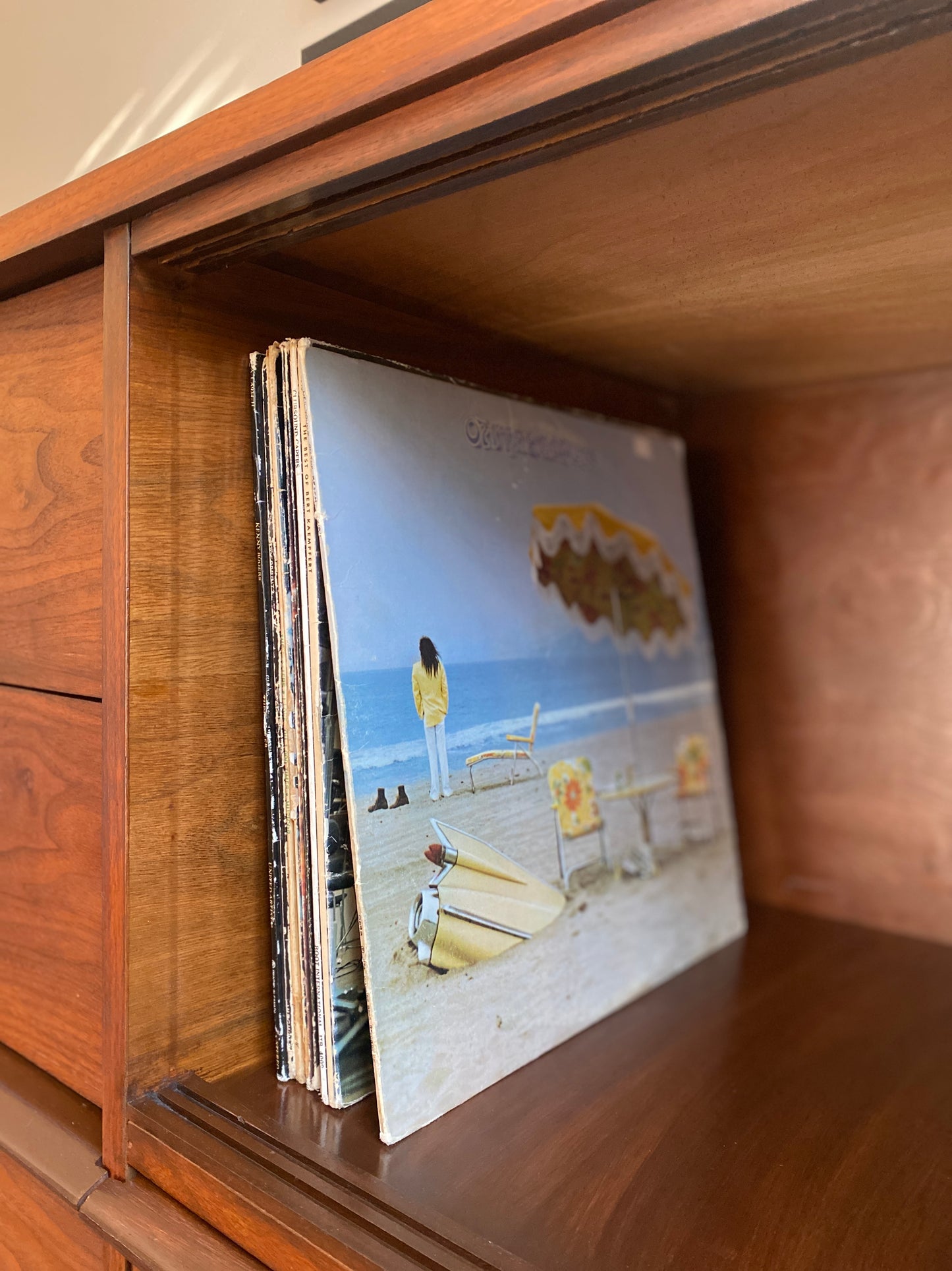 Mid Century Modern Walnut Credenza with Sliding Glass Doors