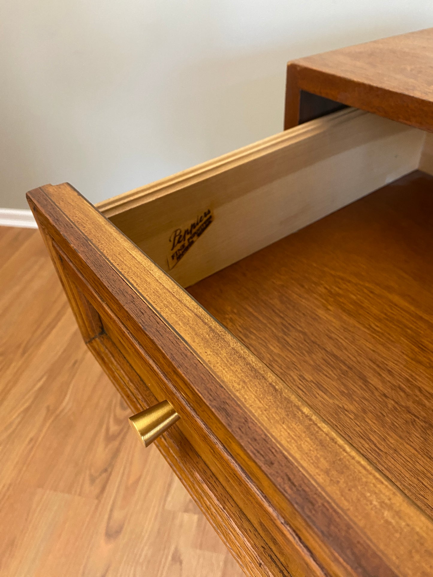 Mid Century Modern 6 Drawer Dresser with Burl Accents and Bespoke Drawer Pulls OOAK by Pepplers