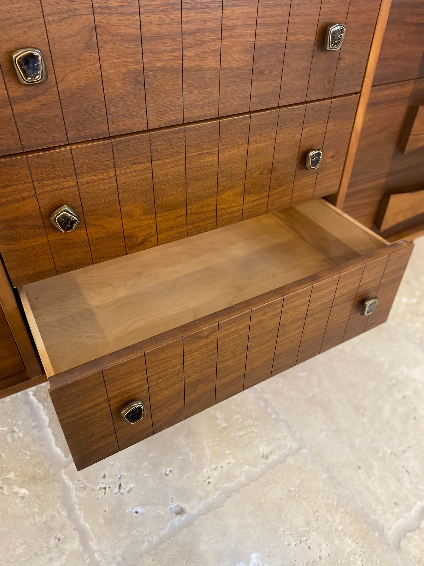 Mid Century Modern Dresser with Brutalist pulls and Bow-Tie Handles