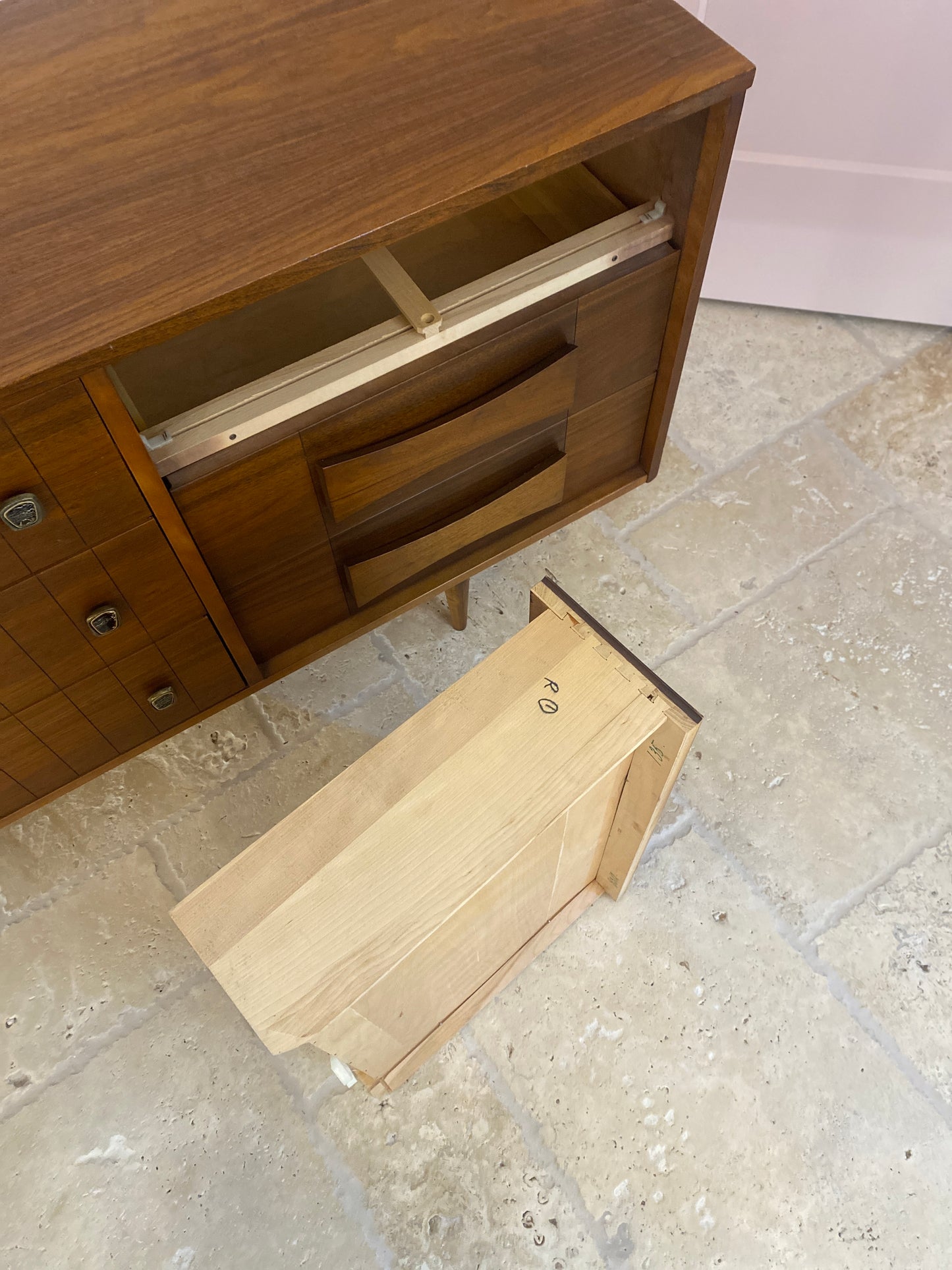 Mid Century Modern Dresser with Brutalist pulls and Bow-Tie Handles