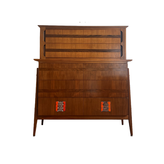 Mid-Century Modern Tall Dresser with Brutalist Tile Inlay