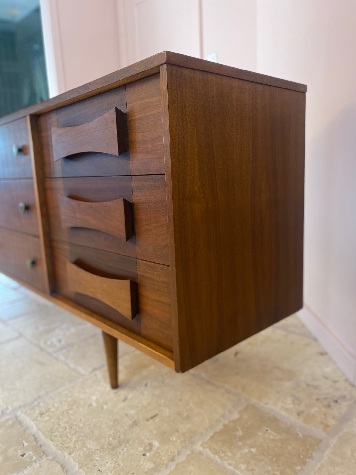 Mid Century Modern Dresser with Brutalist pulls and Bow-Tie Handles