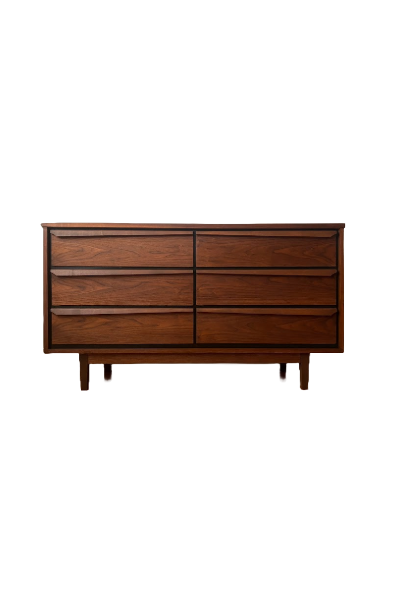 Vintage Mid-century Modern 6 Drawer Walnut Wood Dresser