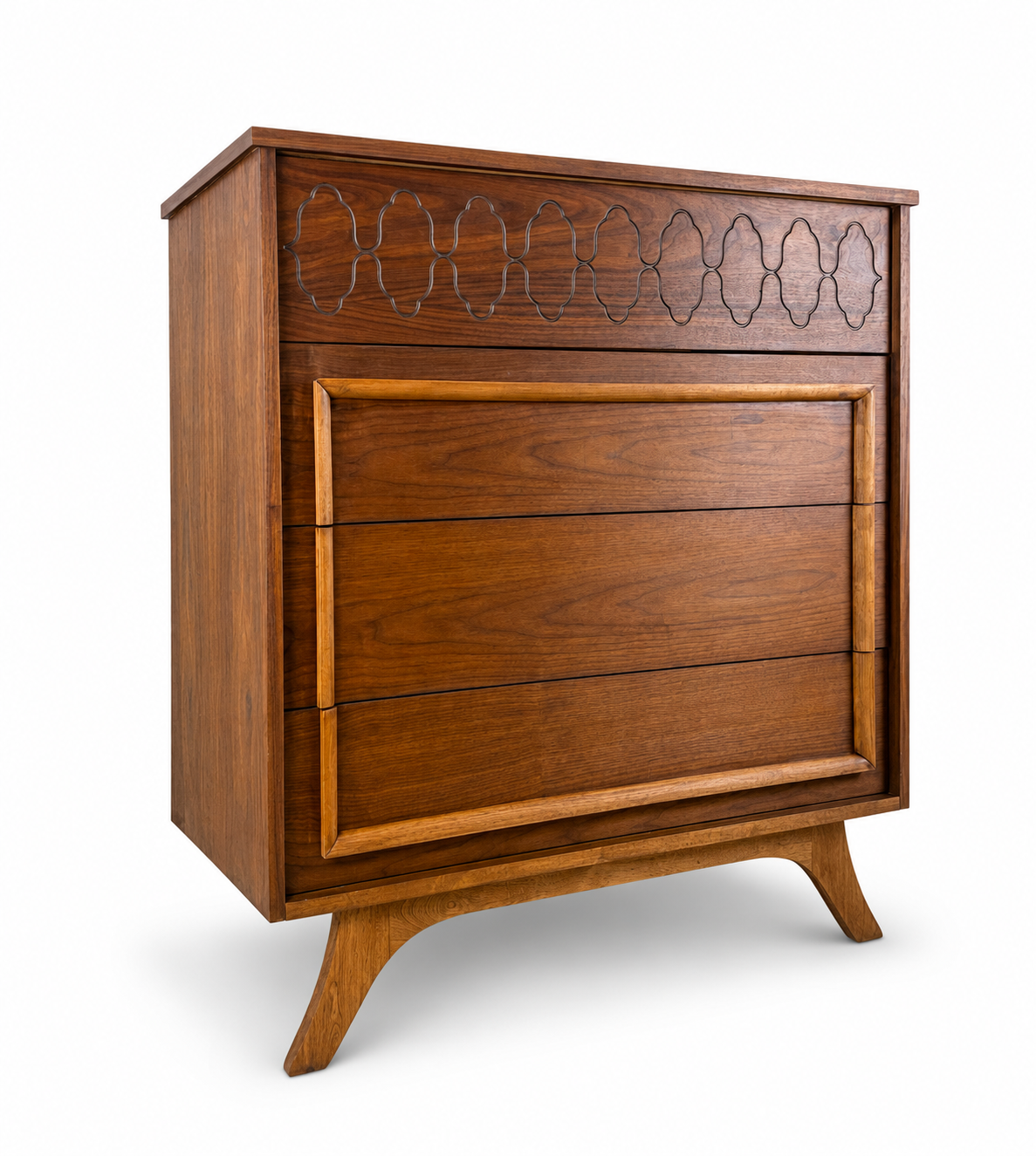 Walnut Tall Dresser with Arabesque Detailing