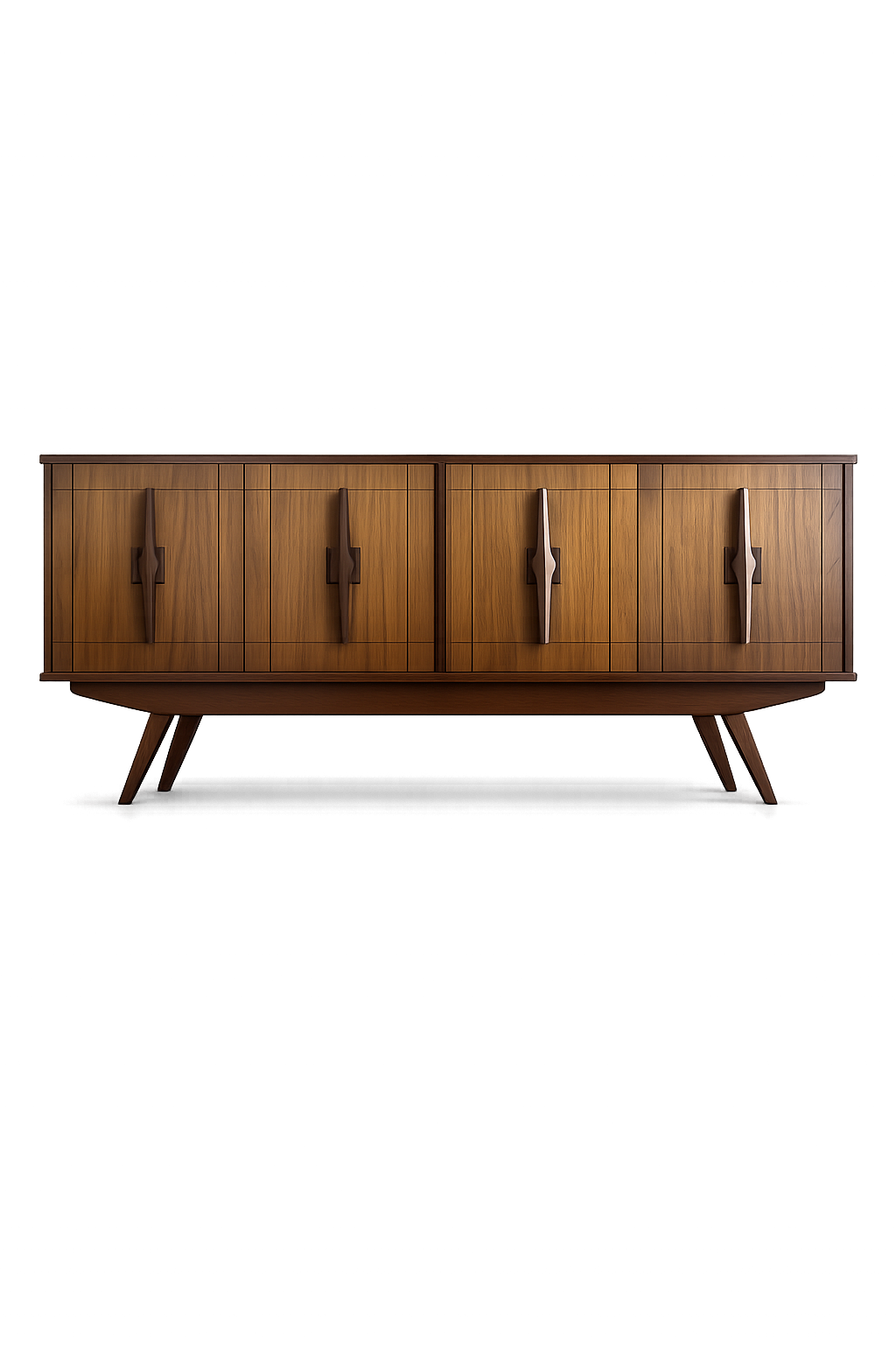 Vintage Long Walnut MCM Credenza with Inlaid Doors
