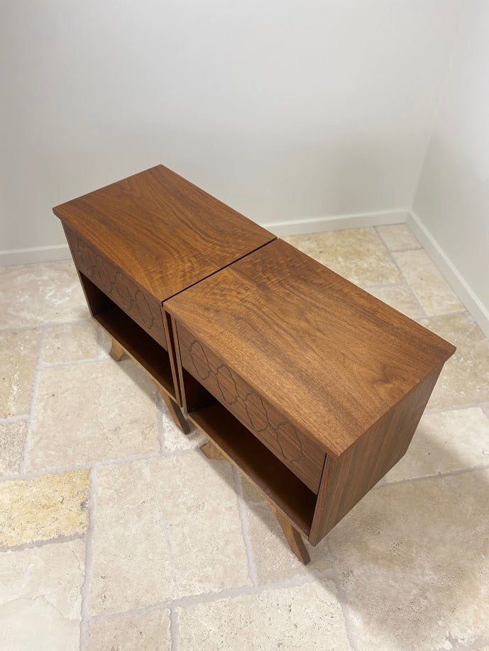 Mid Century Modern Walnut Nightstands - Matching Pair