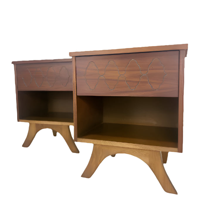 Mid Century Modern Walnut Nightstands - Matching Pair