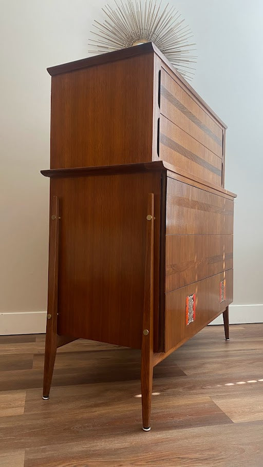 Mid-Century Modern Tall Dresser with 5 Drawers