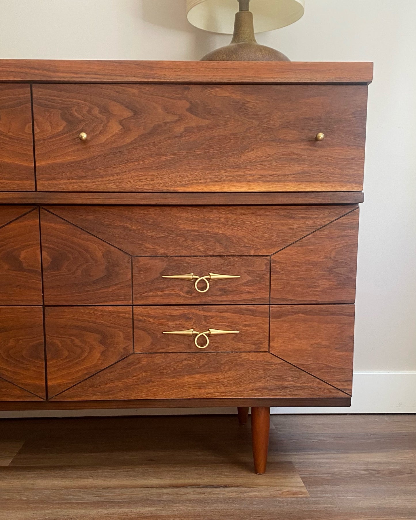 Mid Century Modern walnut dresser with 6 drawers